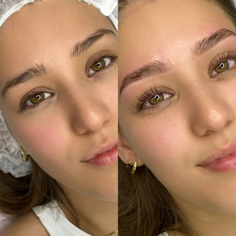 Before and after result of Lamination + Lash Lift
