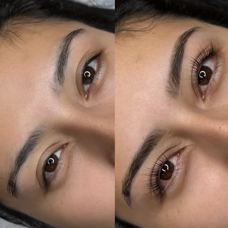 Before and after result of Lash Lift + Tint